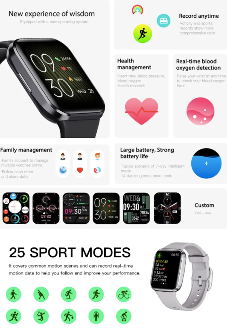 EGLANTINE His and Hers - 2 IOS/Android IP Black & Pink Smart Watches with Rubber Strap