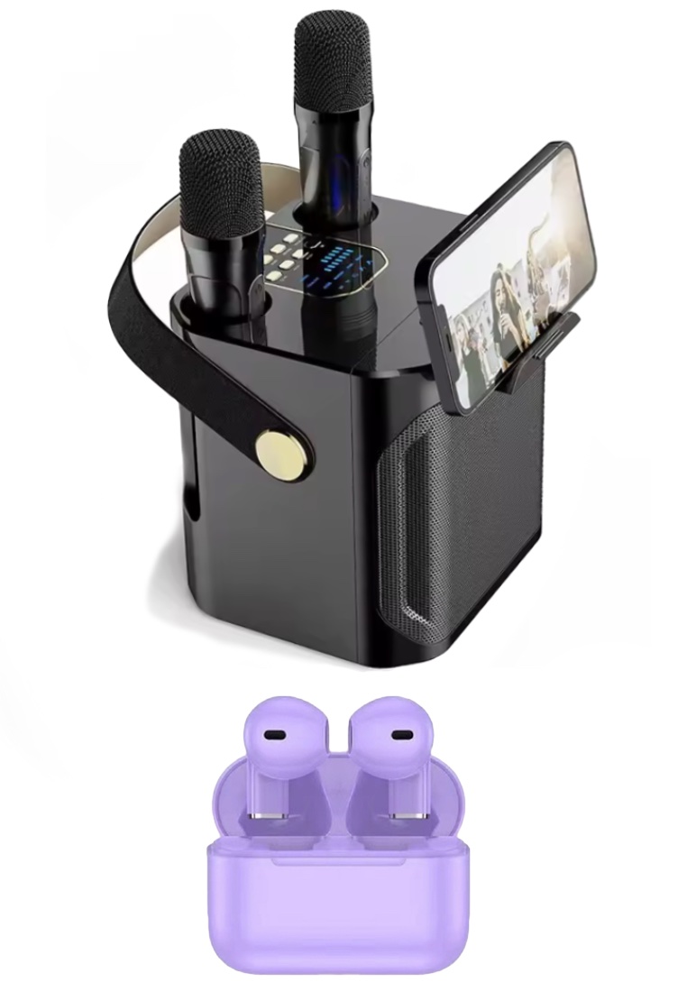 EGLANTINE Value Deal - 5s PRO MINI TWS wireless earphones + KTV Machine with two microphones