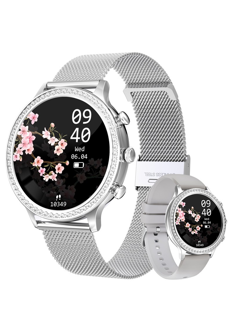 EGLANTINE Ladies Smart Watch Paved with Crystals, Milanese Metal Bracelet - Bluetooth Call - IOS/Android