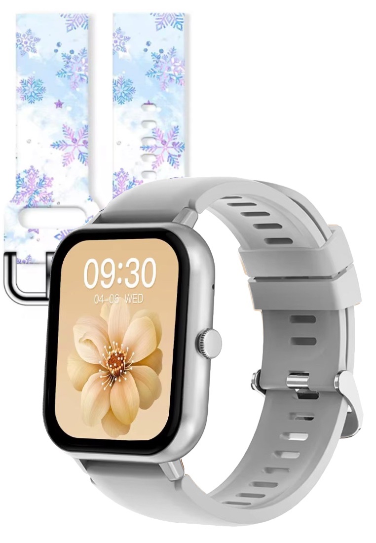 EGLANTINE FROST Special Edition Smart Watch - IOS/Android Silver SmartWatch with 2 Rubber Straps (Grey/FROST)