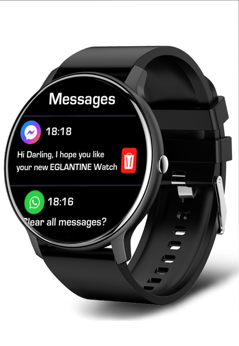 EGLANTINE Stay cool With This Great Tech Set - Unisex Smartwatch - black silicon strap + hand held high speed folding cooling fan - Black