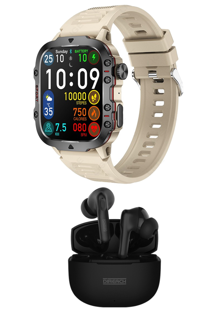 Value Deal - Unisex Smart Watch + EGLANTINE PRO 5S MINI (TWS) Wireless Earphones - Black -  Watch with Bluetooth Call - 1.96 Inch HD Screen 240x282 - Android/IOS - 3ATM Waterproof - Blood Pressure Mon