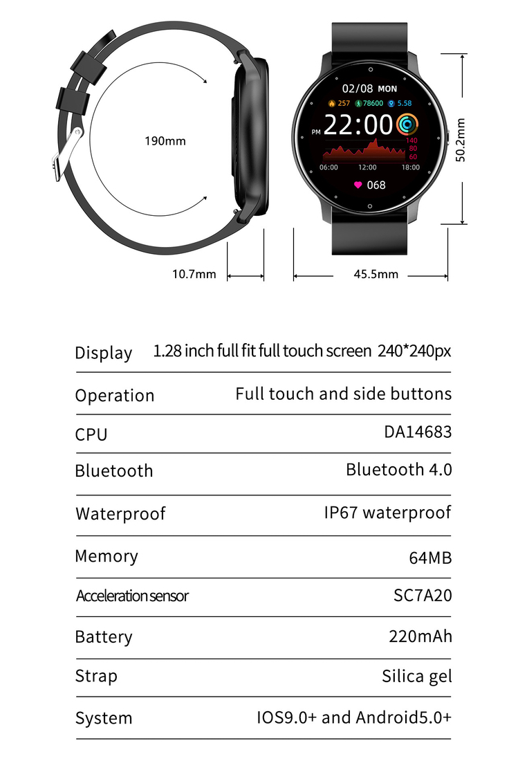 Value Deal - Black Unisex Smart Watch + EGLANTINE®  5s MINI PRO wireless earphones - Black