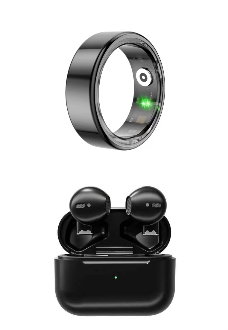 Smart Wearable Set - Eglantine Wireless Earbuds + Smart Ring - Black