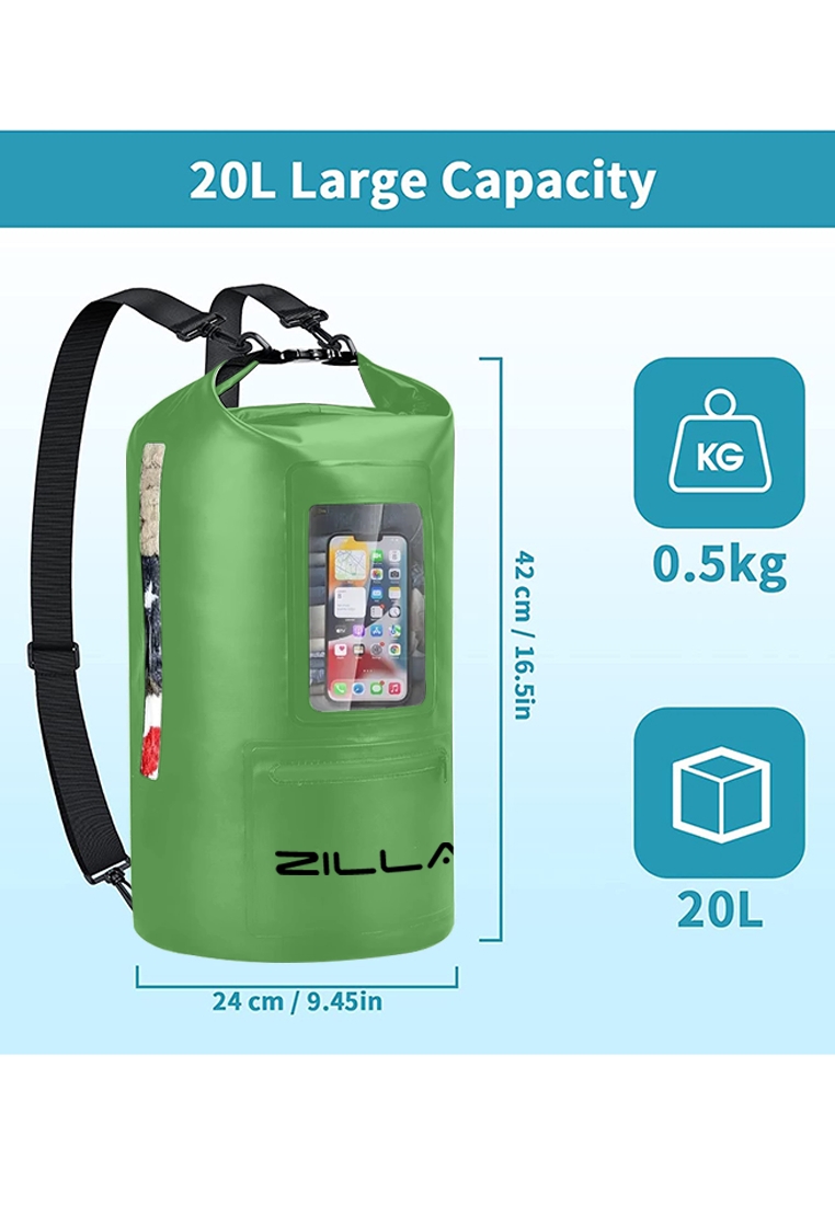 Fashion by Latest Gadget Zilla 20L Dry Bag With Touch Sensitive Phone Tablet Pocket Green