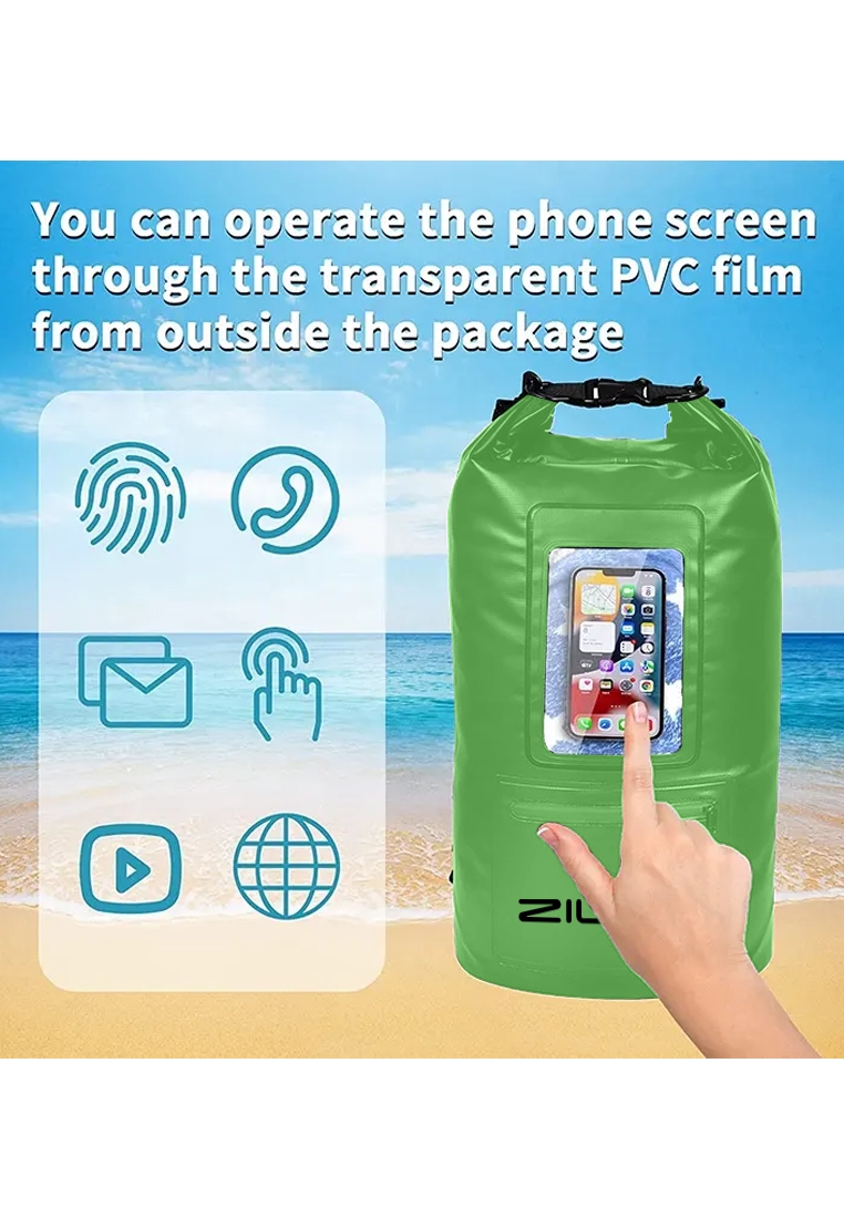 Fashion by Latest Gadget Zilla 20L Dry Bag With Touch Sensitive Phone Tablet Pocket Green