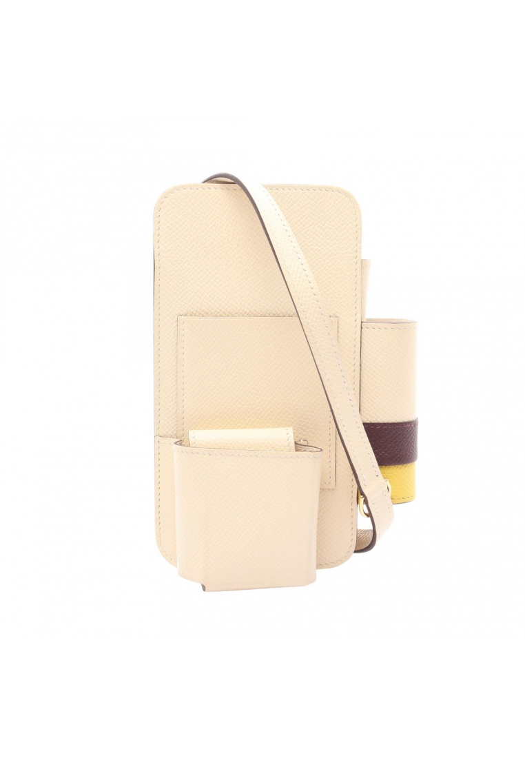 Hermes Pre-Loved Hermès way phone case Nata Rouge Serie Jaune Naple iphone case Veau epsom ivory yellow Dark brown gold hardware U stamp