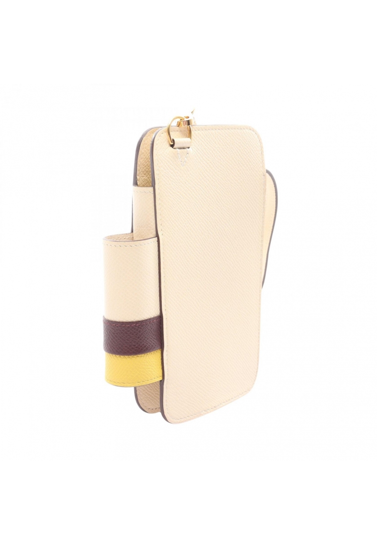 Hermes Pre-Loved Hermès way phone case Nata Rouge Serie Jaune Naple iphone case Veau epsom ivory yellow Dark brown gold hardware U stamp