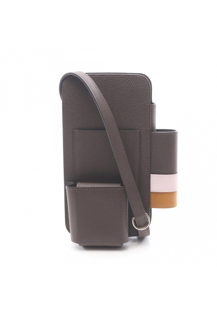 Hermes Pre-Loved Hermès way chocolate Sesame mauve pail phone case smartphone case iphone case Veau epsom Dark brown light brown Light purple silver hardware W engraved