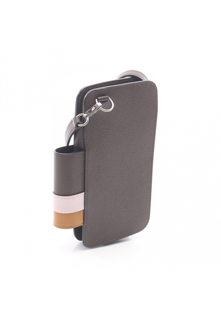 Hermes Pre-Loved Hermès way chocolate Sesame mauve pail phone case smartphone case iphone case Veau epsom Dark brown light brown Light purple silver hardware W engraved