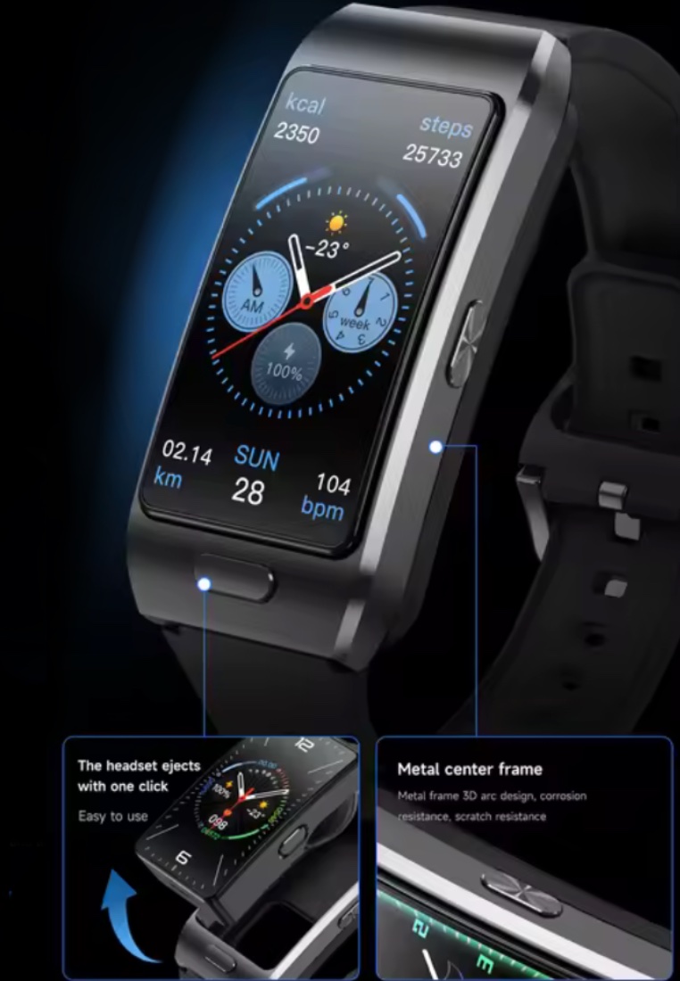 LIGE 2 in 1 Smart Watch / Earphone - Unisex - IOS/Android - IP67 Waterproof - Black