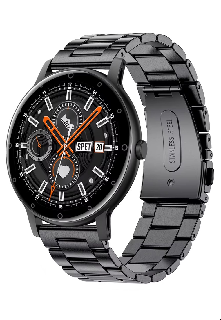 LIGE Black Round Smartwatch with Black Metal Bracelet + 1 Rubber Strap - Stylish Multi-purpose Tracker