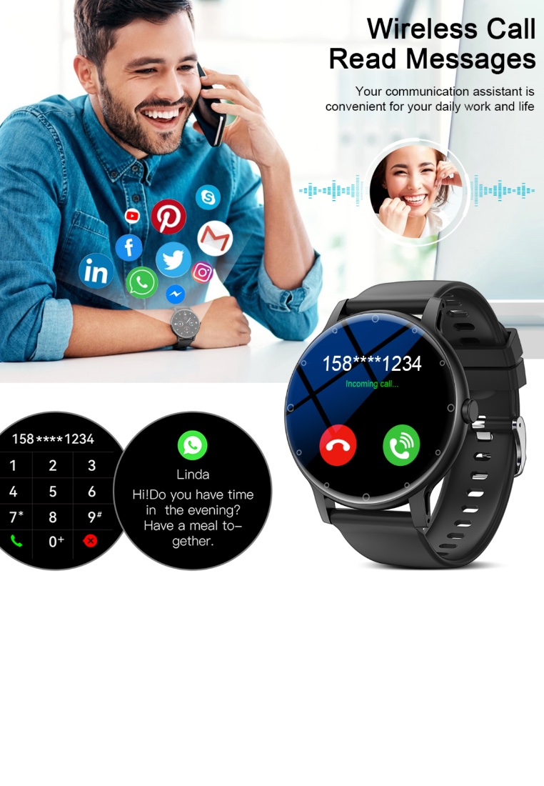 LIGE Black Round Smartwatch with Black Metal Bracelet + 1 Rubber Strap - Stylish Multi-purpose Tracker