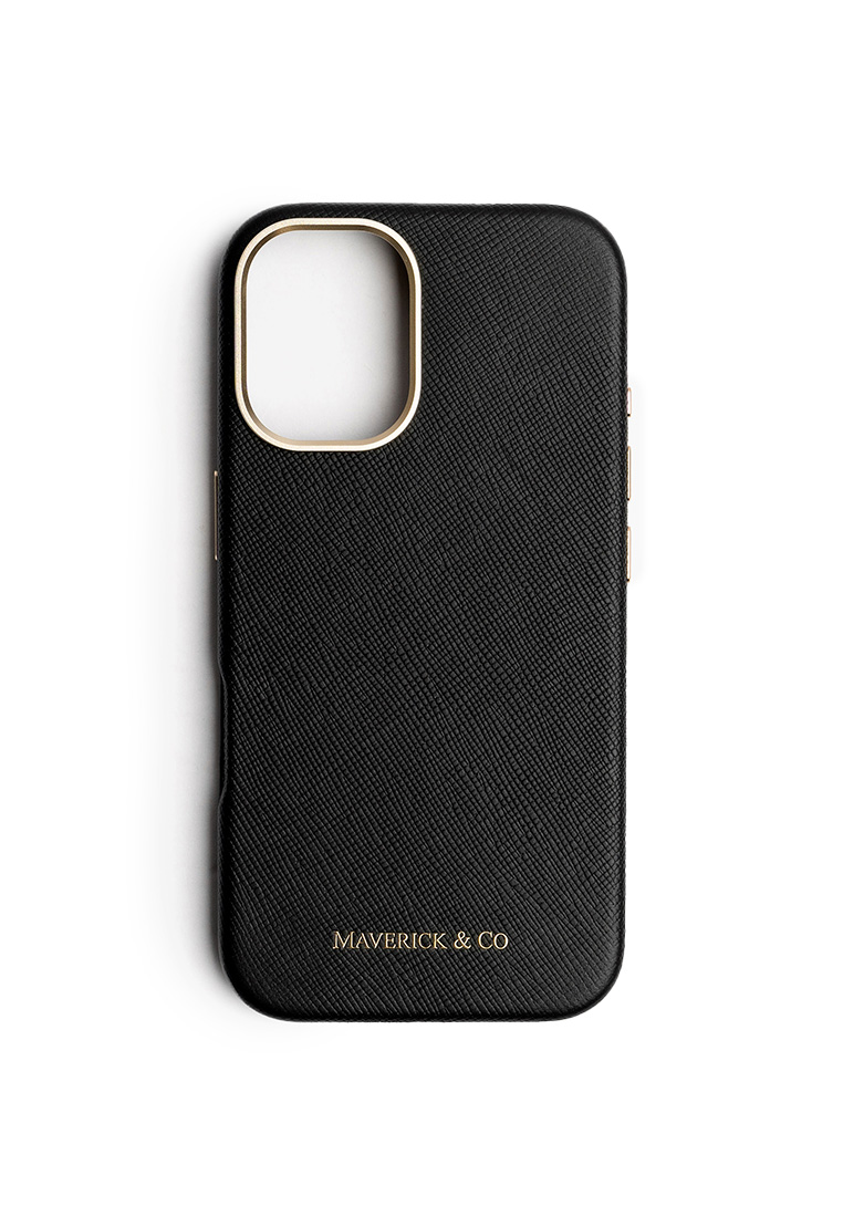 Maverick & Co. iPhone 16 Saffiano Leather Phone Case Black