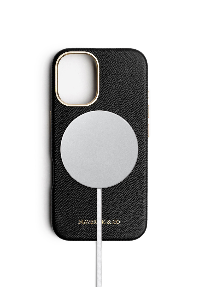 Maverick & Co. iPhone 16 Saffiano Leather Phone Case Black