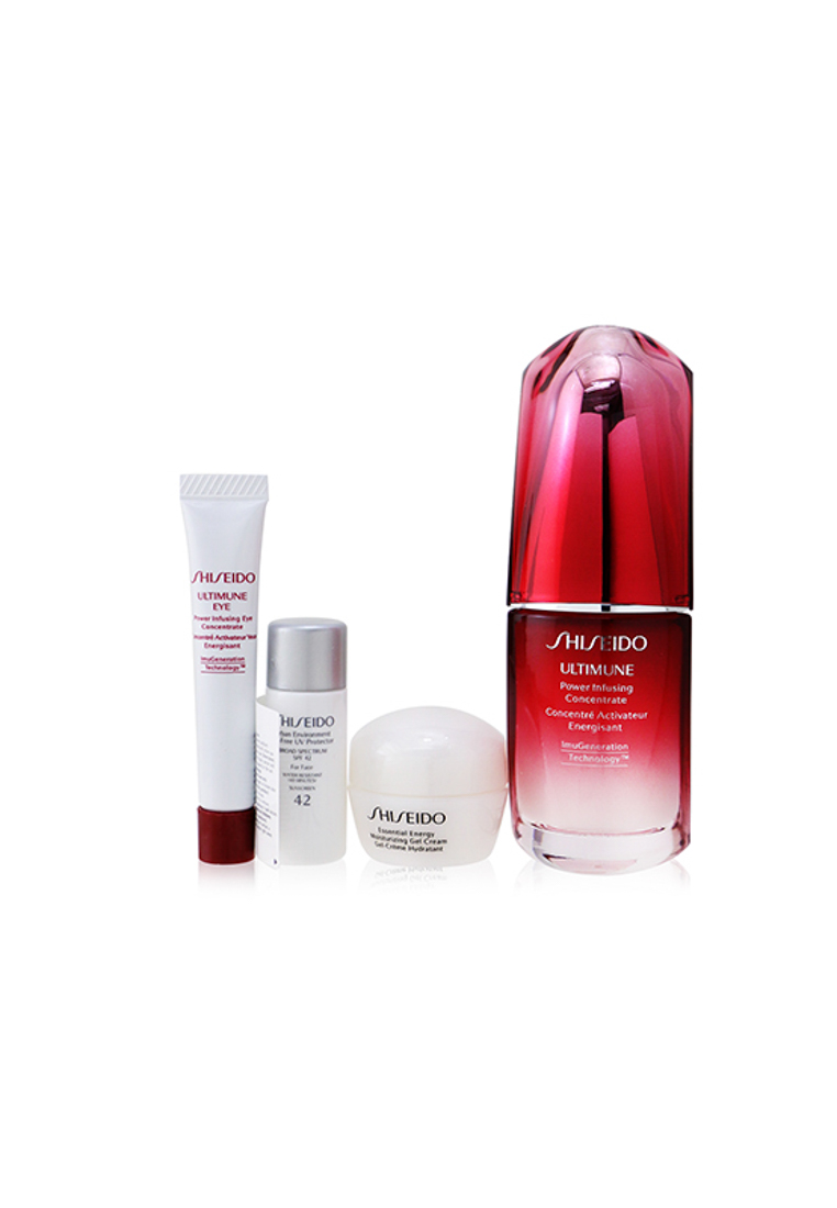 Shiseido - Ultimate Hydrating Glow Set: Ultimune Power Infusing Concentrate 30ml + Moisturizing Gel Cream 10ml + Eye Concentrate 5ml + Spf 42 Sunscreen 7ml 4pcs