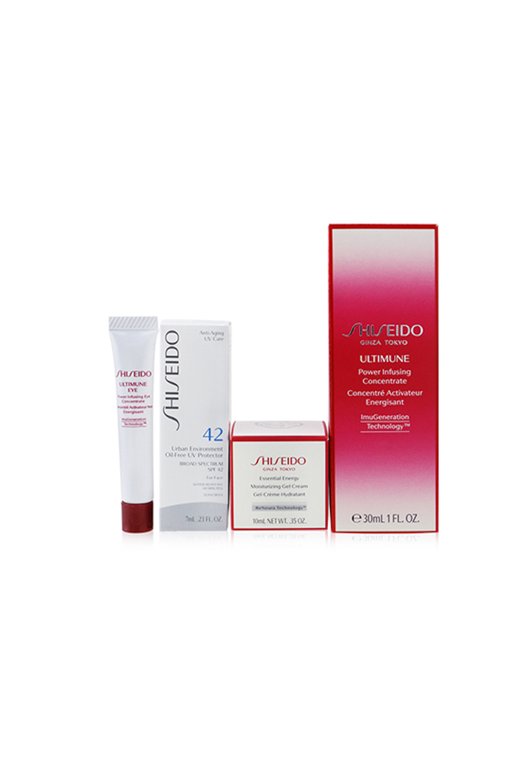 Shiseido - Ultimate Hydrating Glow Set: Ultimune Power Infusing Concentrate 30ml + Moisturizing Gel Cream 10ml + Eye Concentrate 5ml + Spf 42 Sunscreen 7ml 4pcs