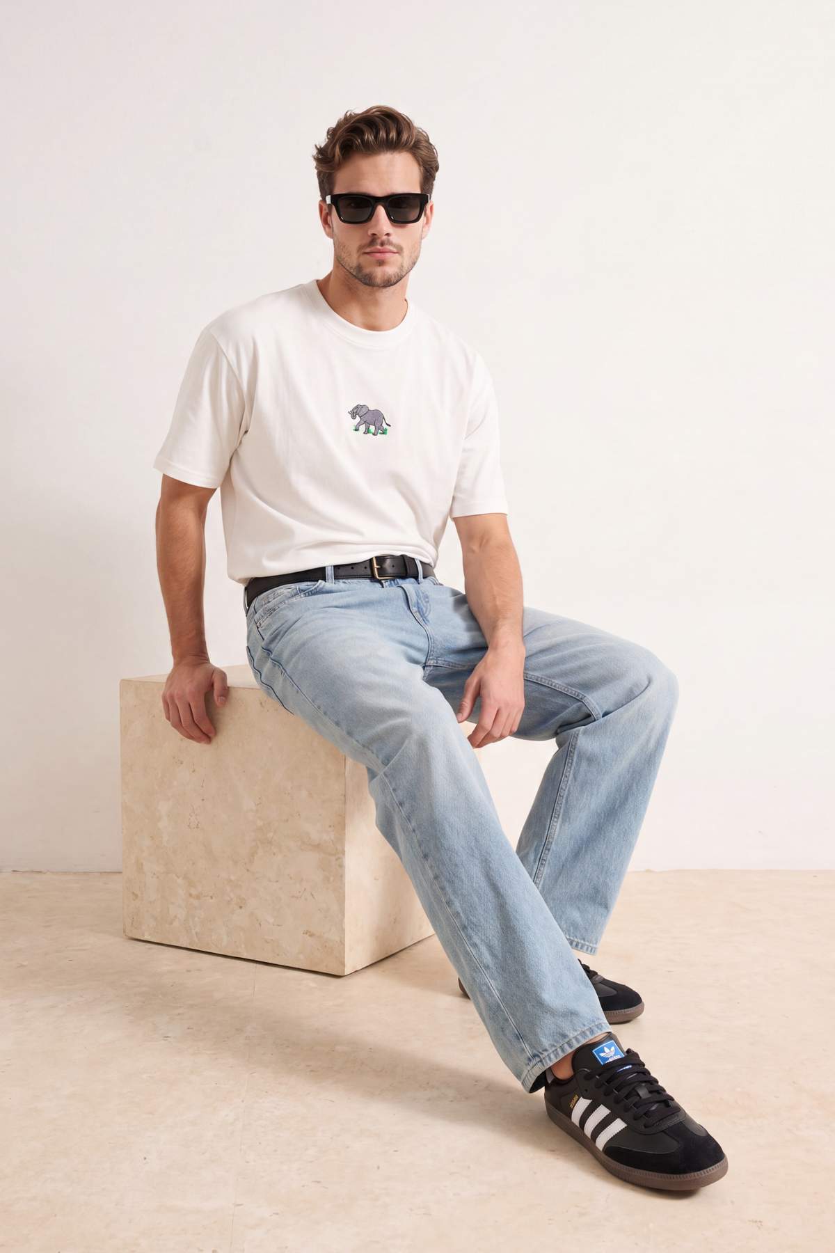 Trendyol Ecru Oversize/Wide Fit Elephant Embroidery 100% Cotton T-Shirt Tmnss26Ts00077
