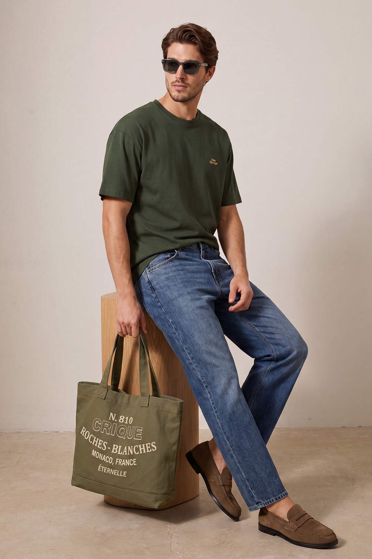 Trendyol Khaki Oversize/Wide Cut Slogan Embroidered 100% Cotton T-Shirt Tmnss26Ts00055