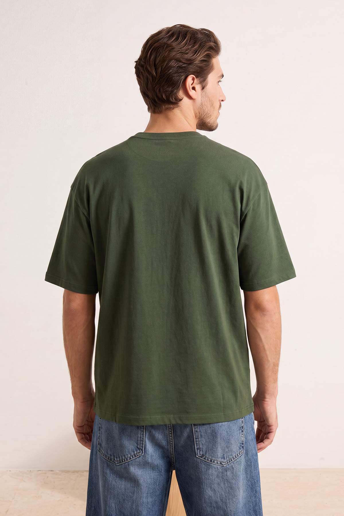 Trendyol Khaki Oversize/Wide Cut Slogan Embroidered 100% Cotton T-Shirt Tmnss26Ts00055