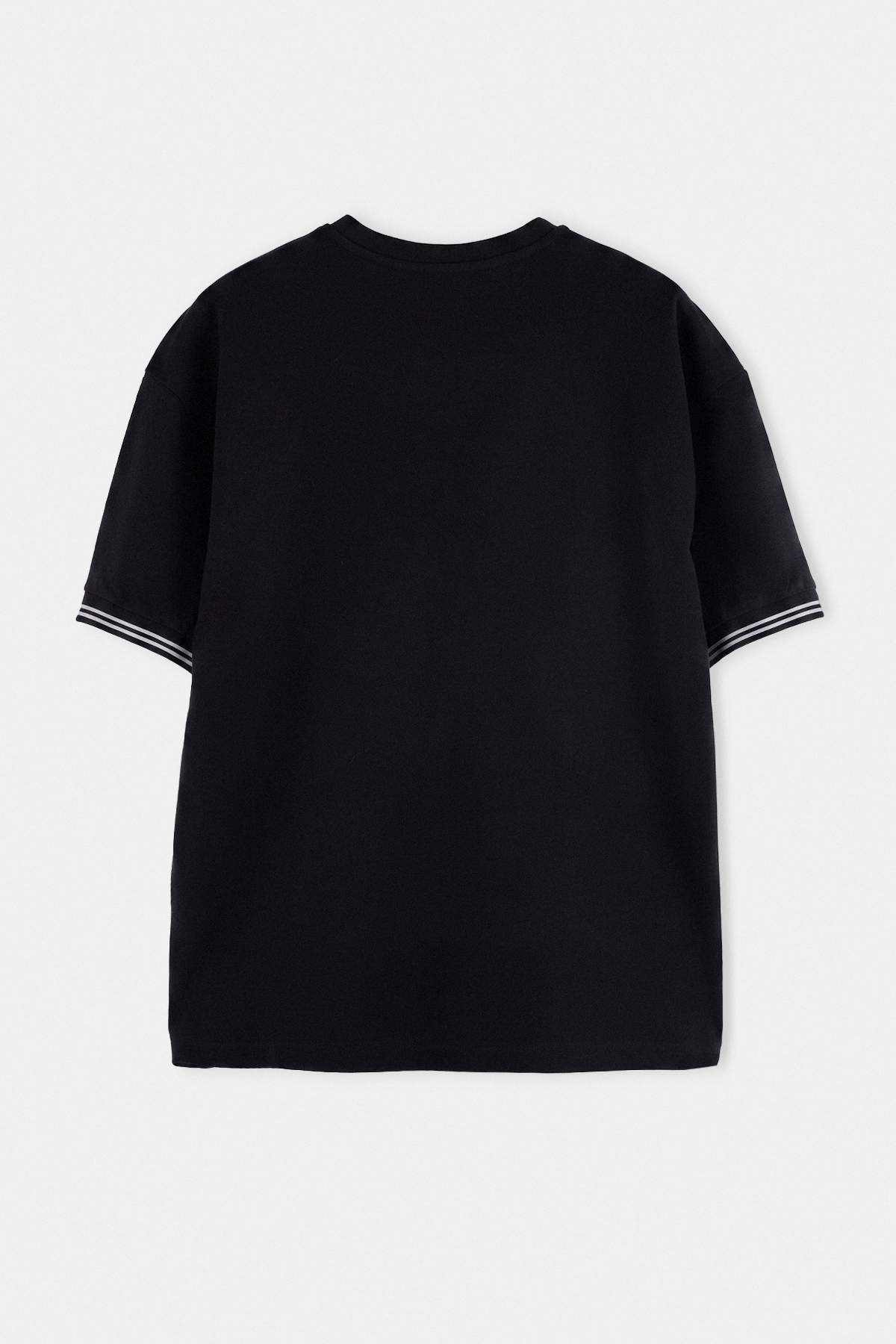 Trendyol Black Oversize/Wide Cut Horse Embroidered Knitwear Tape Detailed Textured T-Shirt Tmnss25Ts00019