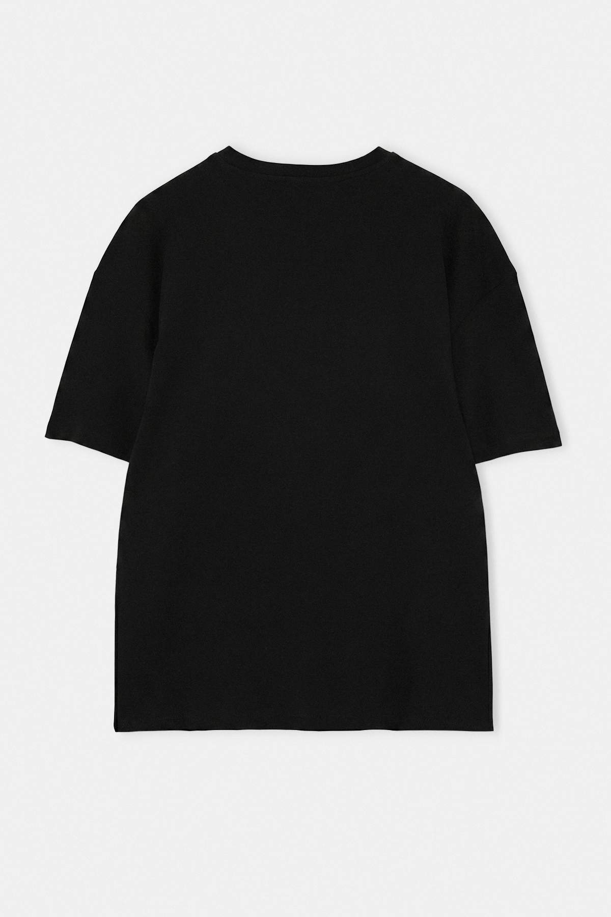 Trendyol Black Oversize/Wide Fit Printed 100% Cotton T-Shirt Tmnss26Ts00082
