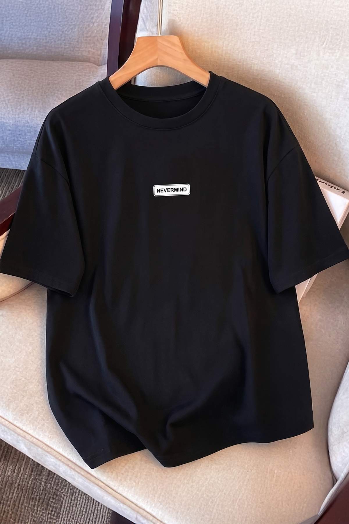Trendyol Black Oversize/Wide Cut Slogan Printed Knitted 100% Cotton T-Shirt Tmnss26Ts00086