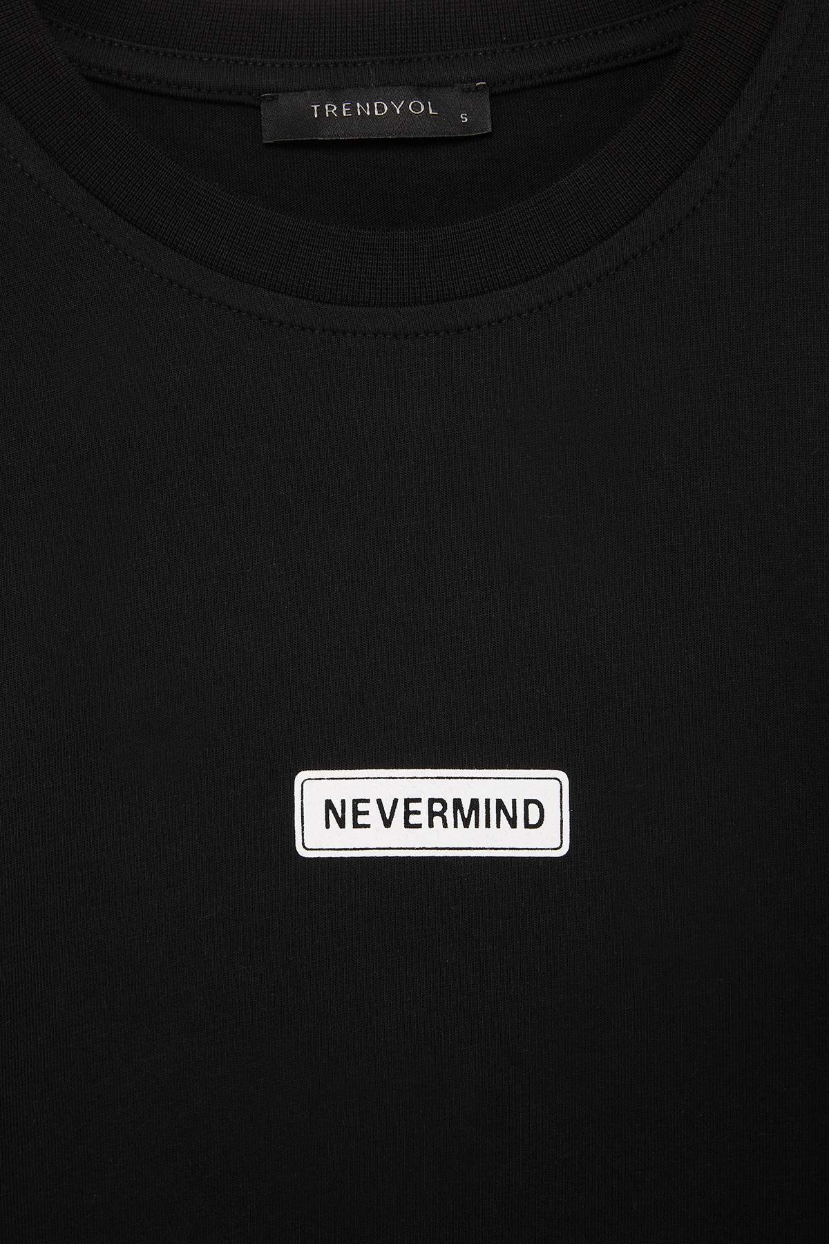Trendyol Black Oversize/Wide Cut Slogan Printed Knitted 100% Cotton T-Shirt Tmnss26Ts00086