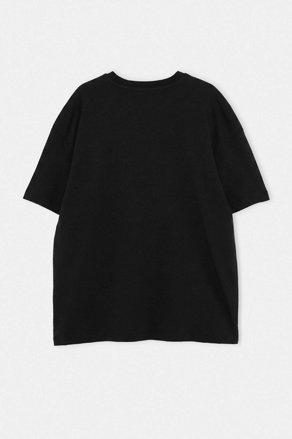 Trendyol Black Oversize/Wide Cut Slogan Printed Knitted 100% Cotton T-Shirt Tmnss26Ts00086