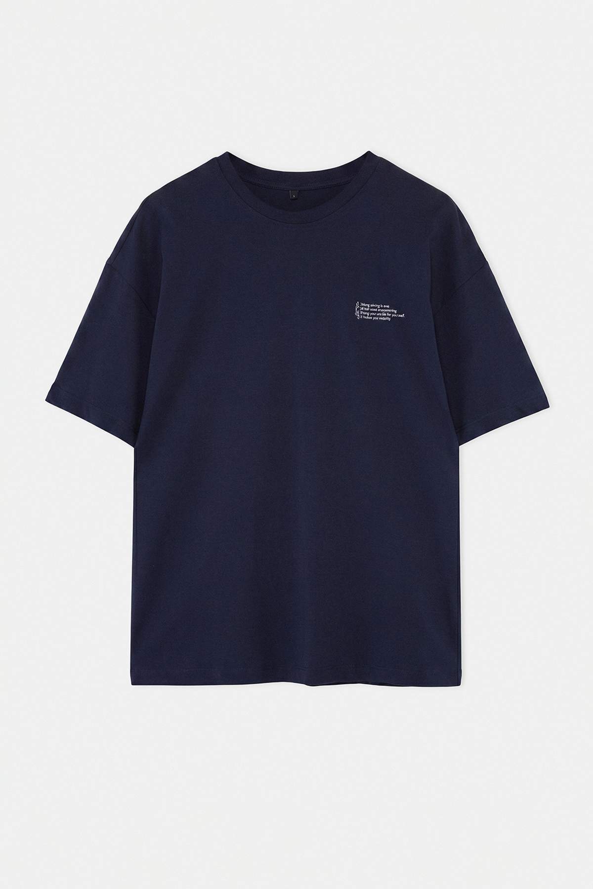Trendyol Navy Blue Oversize 100% Cotton Crew Neck Minimal Text Printed Tok Fabric T-Shirt Tmnss23Ts00084