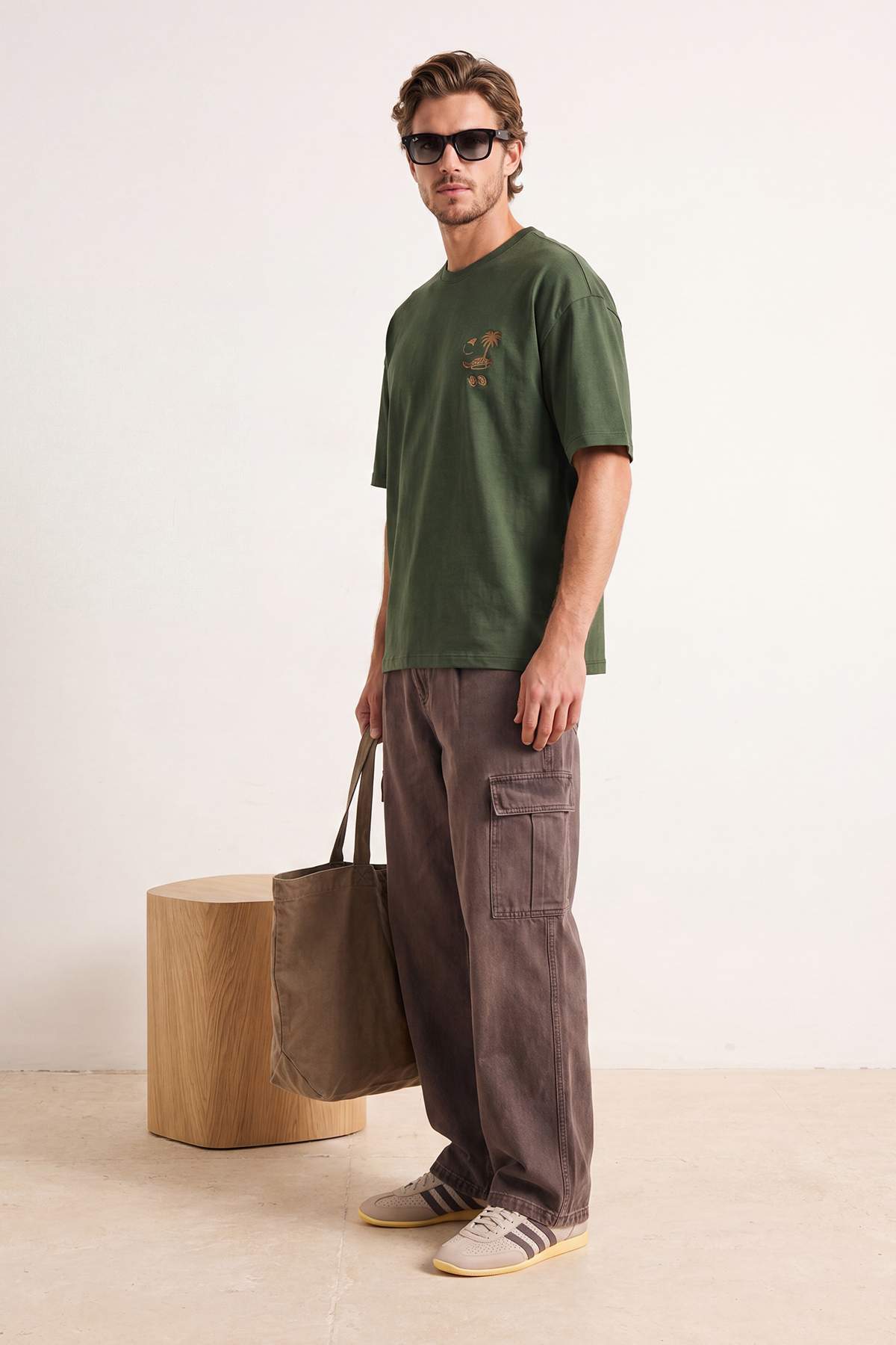 Trendyol Khaki Oversize/Wide Cut Embroidered 100% Cotton T-Shirt Tmnss26Ts00051