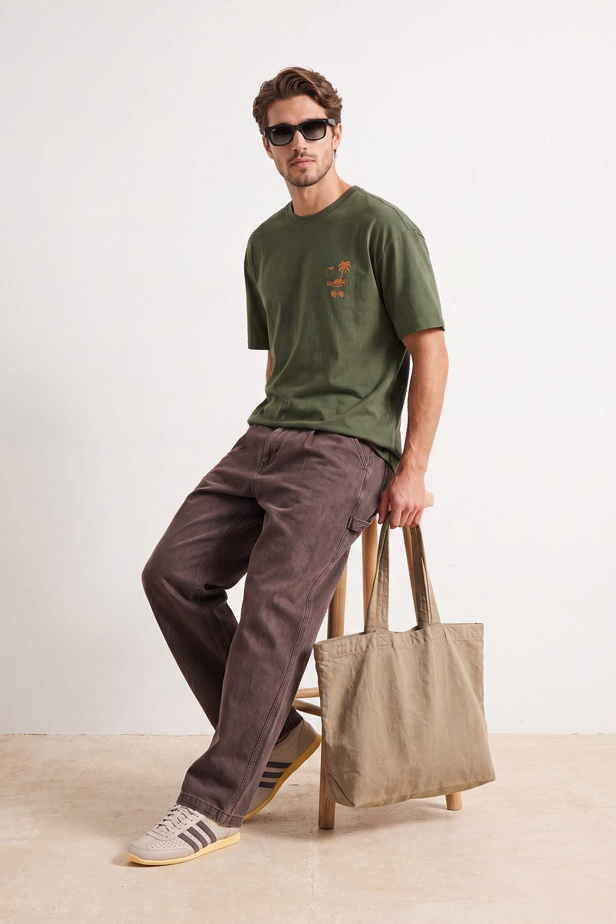 Trendyol Khaki Oversize/Wide Cut Embroidered 100% Cotton T-Shirt Tmnss26Ts00051