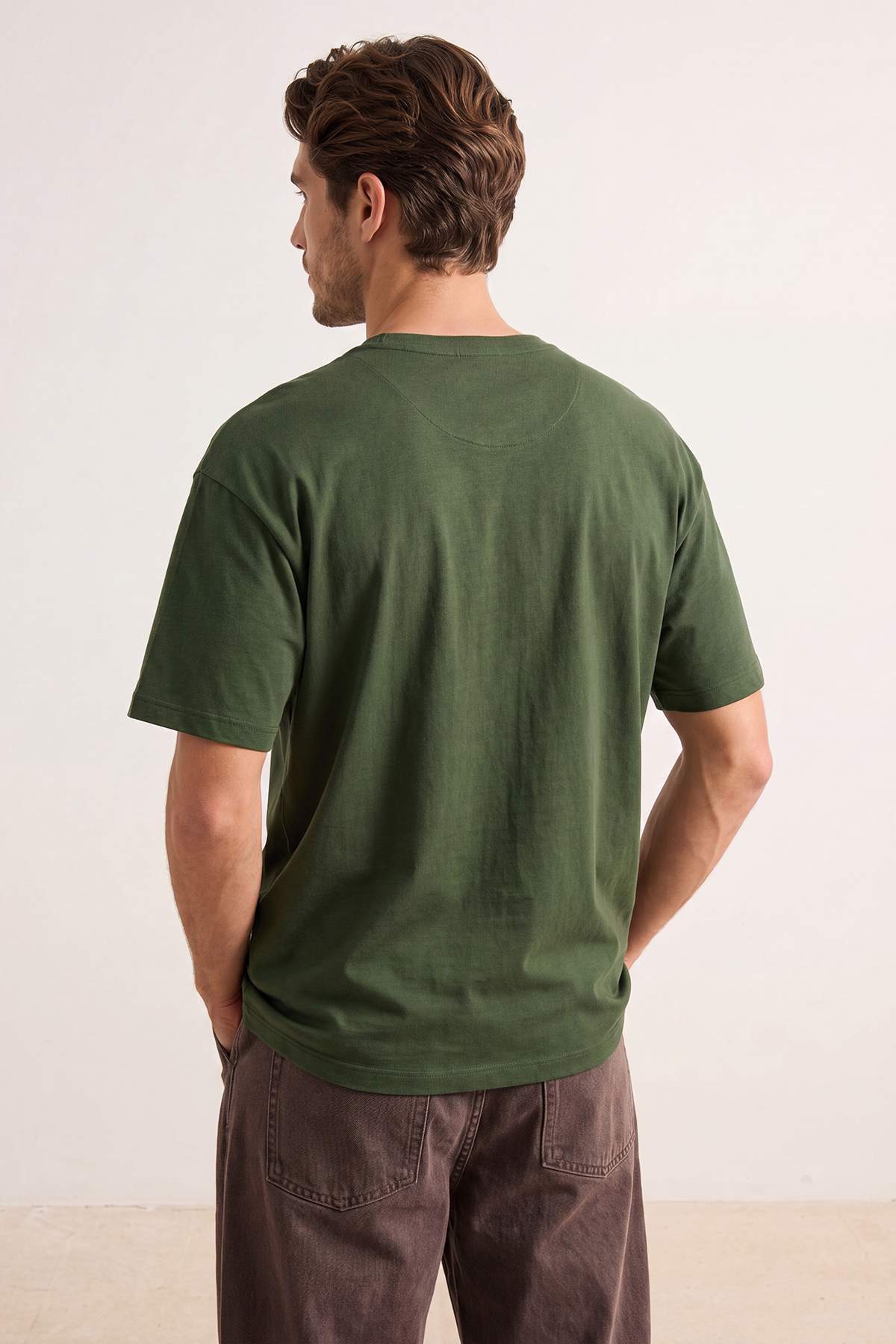 Trendyol Khaki Oversize/Wide Cut Embroidered 100% Cotton T-Shirt Tmnss26Ts00051