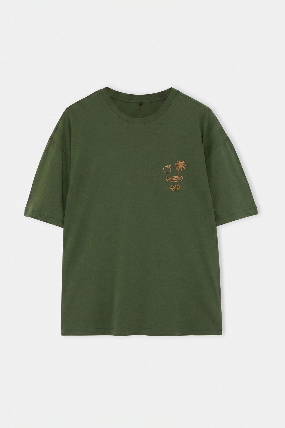 Trendyol Khaki Oversize/Wide Cut Embroidered 100% Cotton T-Shirt Tmnss26Ts00051